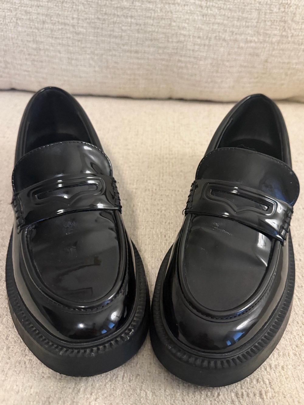 Faux Patent Leather Flat Penny Loafers